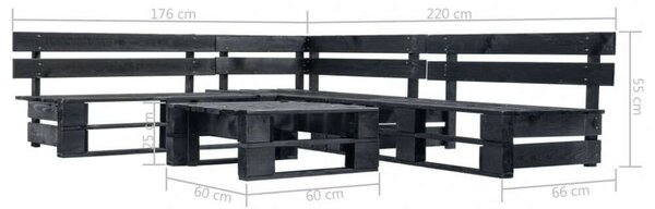 Fenyőfa Kerti Ülőgarnitúra - 4-részes - Fekete - 220x176x55cm