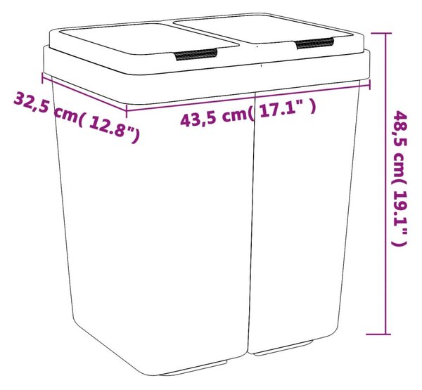 Fehér dupla szemeteskuka 2x25 L
