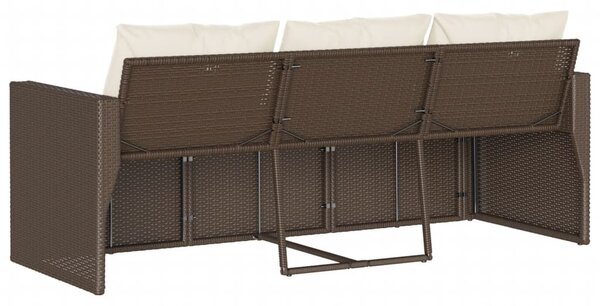 3 személyes barna polyrattan kerti kanapé párnával