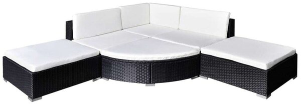 Polyrattan Kerti Bútorszett - 6 részes, Fekete