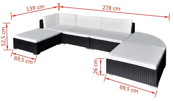 Polyrattan Kerti Bútorszett - 6 részes, Fekete