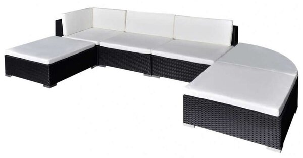 Polyrattan Kerti Bútorszett - 6 részes, Fekete