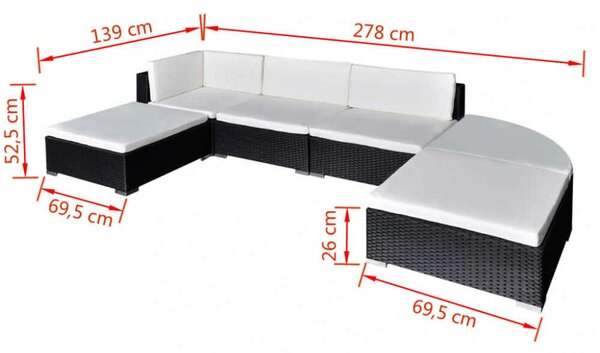 Polyrattan Kerti Bútorszett - 6 részes, Fekete