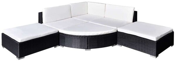Polyrattan Kerti Bútorszett - 6 részes, Fekete