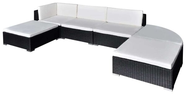 Polyrattan Kerti Bútorszett - 6 részes, Fekete