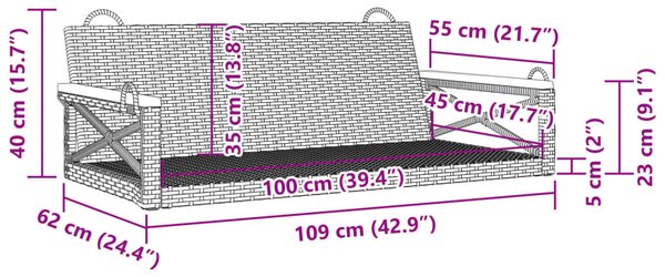 Fekete polyrattan hintapad 109 x 62 x 40 cm
