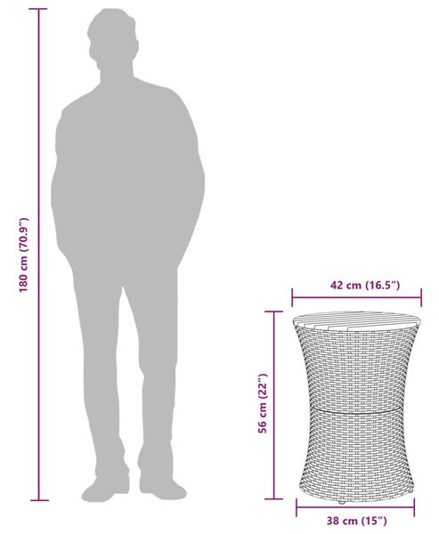 Szürke polyrattan kerti dob alakú kisasztal