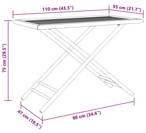 Összecsukható bambusz kerti asztal 110x55x75 cm