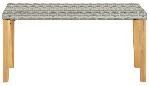 Szürke polyrattan és tömör akácfa kerti pad 120 cm