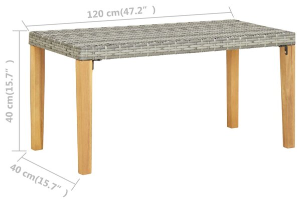 Szürke polyrattan és tömör akácfa kerti pad 120 cm