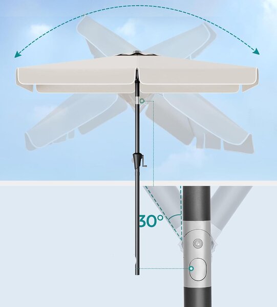 SONGMICS Kerti napernyő kézi hajtással, UPF 50+, 30°-os dőlés, fém váz, 300x200 cm, bézs