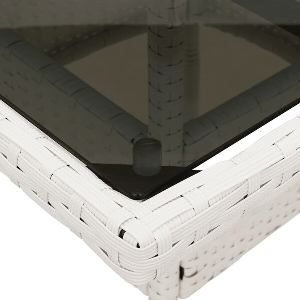 Fehér polyrattan üveglapos kerti asztal 80 x 80 x 75 cm