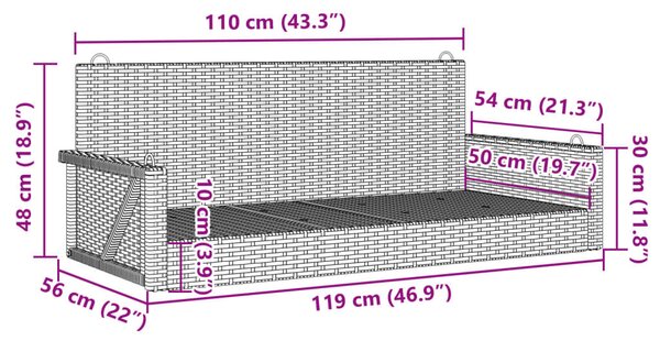 Fekete polyrattan hintapad 119 x 56 x 48 cm