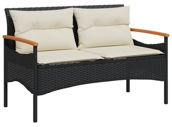 Fekete polyrattan kerti pad párnával 116 x 62,5 x 74