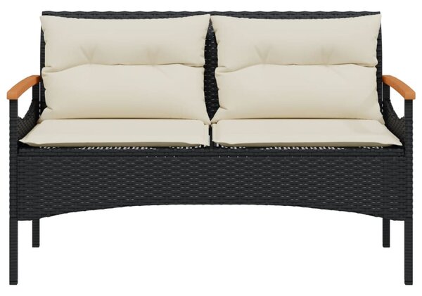 Fekete polyrattan kerti pad párnával 116 x 62,5 x 74