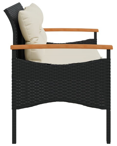 Fekete polyrattan kerti pad párnával 116 x 62,5 x 74