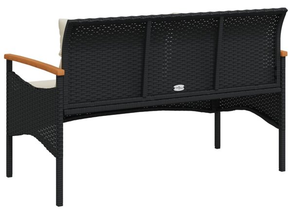 Fekete polyrattan kerti pad párnával 116 x 62,5 x 74
