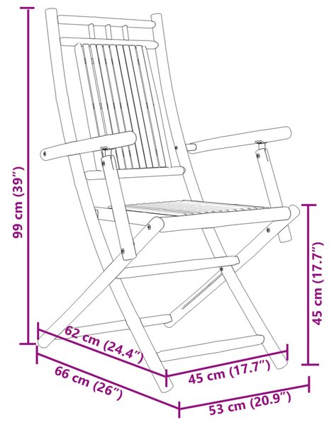 6 db összecsukható bambusz kerti szék 53 x 66 x 99 cm