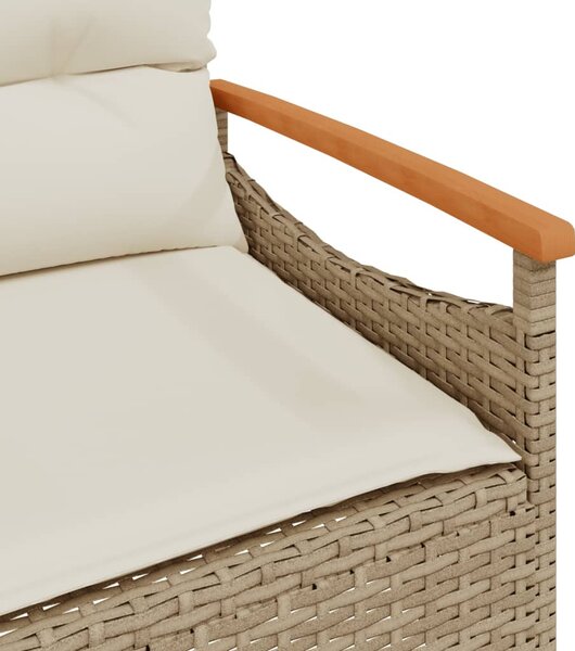 Bézs polyrattan kerti pad párnával 116 x 62,5 x 74