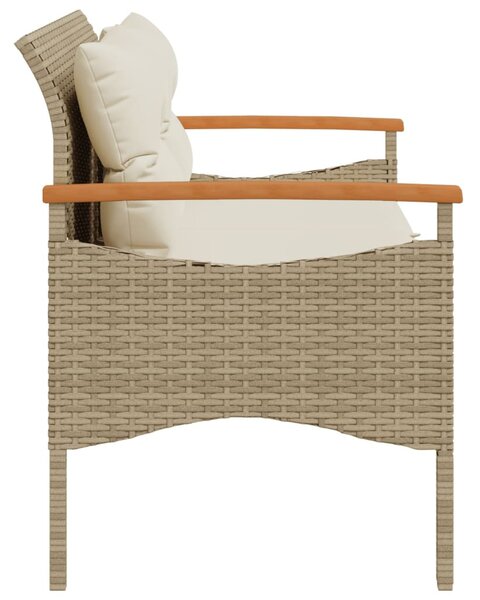 Bézs polyrattan kerti pad párnával 116 x 62,5 x 74