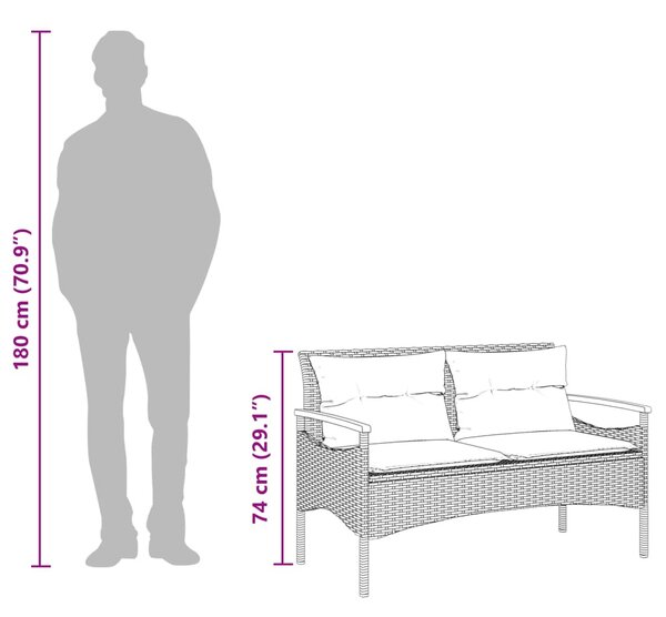 Bézs polyrattan kerti pad párnával 116 x 62,5 x 74