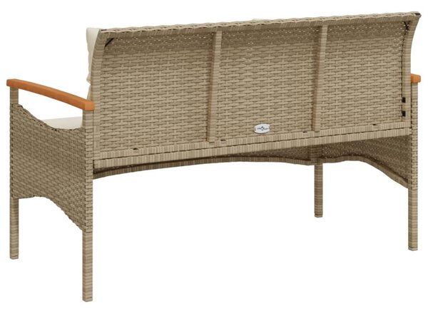 Bézs polyrattan kerti pad párnával 116 x 62,5 x 74