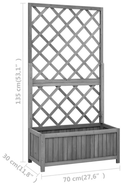 Fekete tömör fenyőfa rácsos kerti ültetőláda 70 x 30 x 135 cm