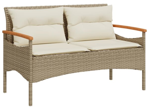 Bézs polyrattan kerti pad párnával 116 x 62,5 x 74