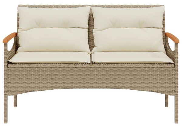 Bézs polyrattan kerti pad párnával 116 x 62,5 x 74