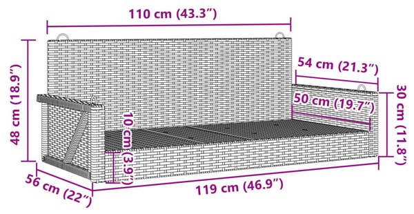 Bézs polyrattan hintapad 119 x 56 x 48 cm