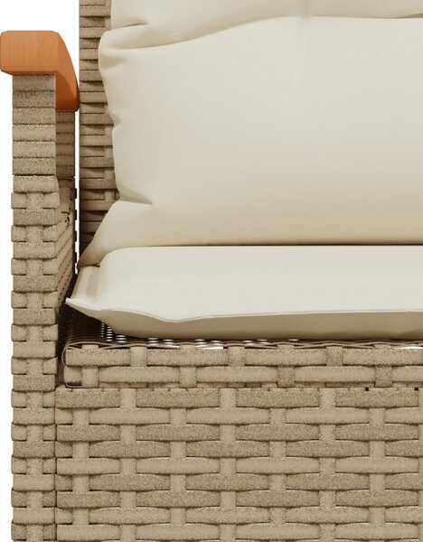 Bézs polyrattan kerti pad párnával 116 x 62,5 x 74