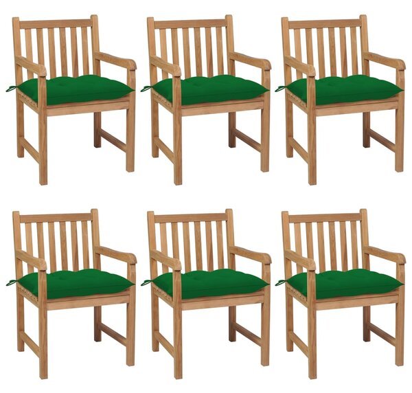 VidaXL 6 db tömör tíkfa kerti szék zöld párnákkal