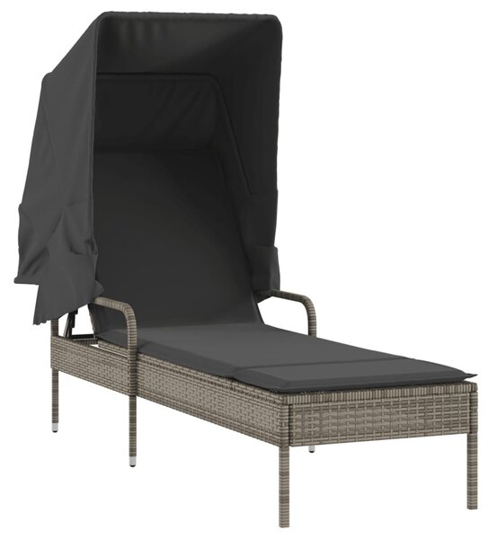 Szürke polyrattan napozóágy tetővel