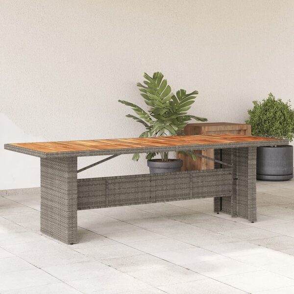Szürke polyrattan kerti asztal akácfa lappal 240 x 90 x 75 cm
