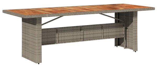 Szürke polyrattan kerti asztal akácfa lappal 240 x 90 x 75 cm