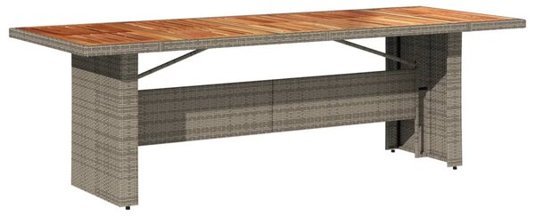 Szürke polyrattan kerti asztal akácfa lappal 240 x 90 x 75 cm