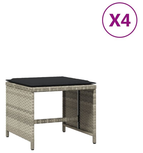 4db világosszürke polyrattan kerti szék párnával 40x40x35 cm