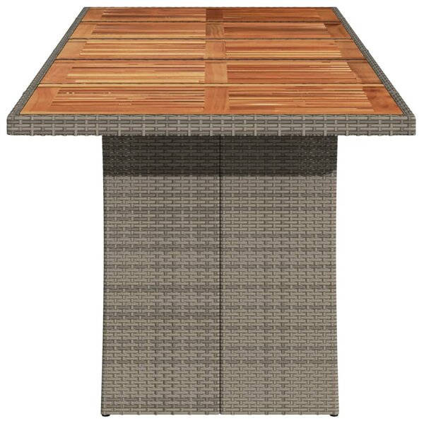 Szürke polyrattan kerti asztal akácfa lappal 240 x 90 x 75 cm