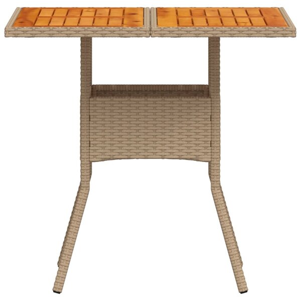 Bézs polyrattan és akácfa kerti asztal 80 x 80 x 75 cm