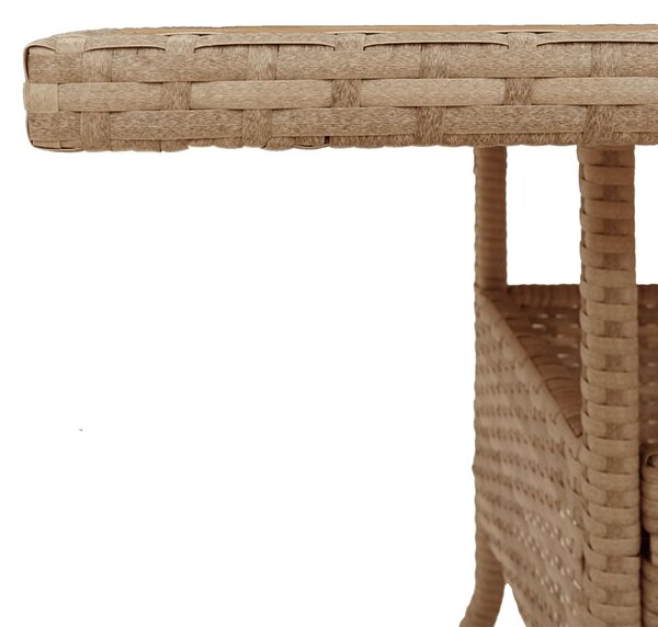 Bézs polyrattan és akácfa kerti asztal 80 x 80 x 75 cm