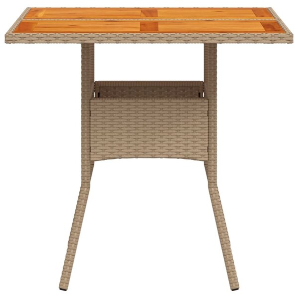 Bézs polyrattan és akácfa kerti asztal 80 x 80 x 75 cm