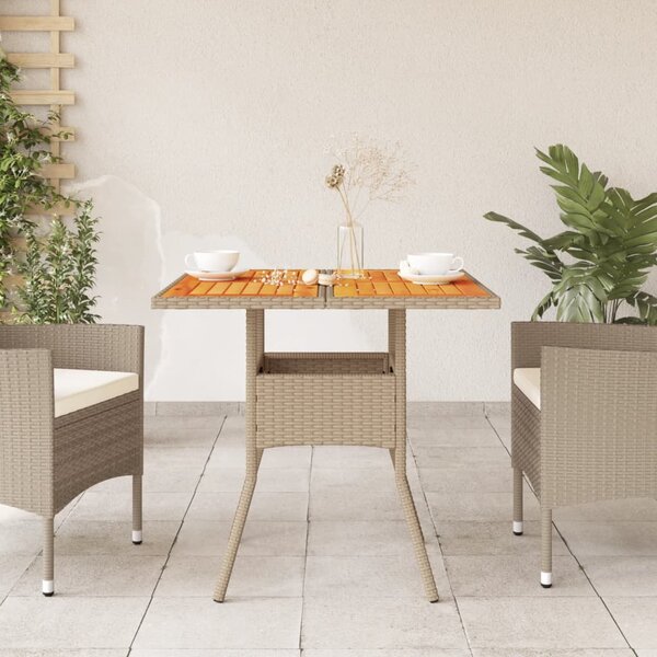 Bézs polyrattan és akácfa kerti asztal 80 x 80 x 75 cm
