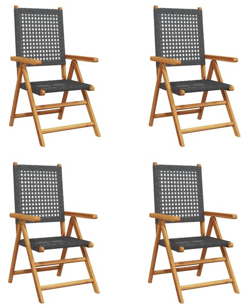 4 db fekete polyrattan és tömör fa dönthető kerti szék