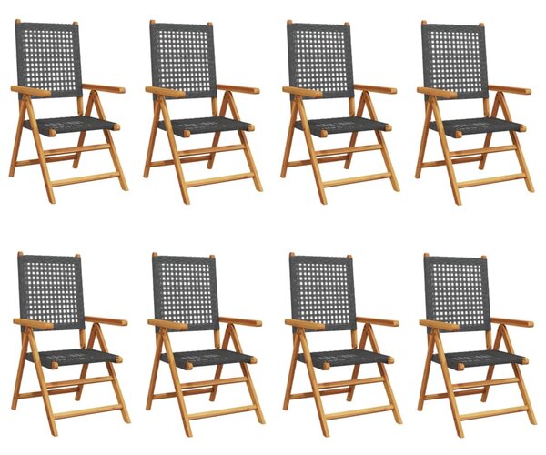 8 db fekete polyrattan és tömör fa dönthető kerti szék