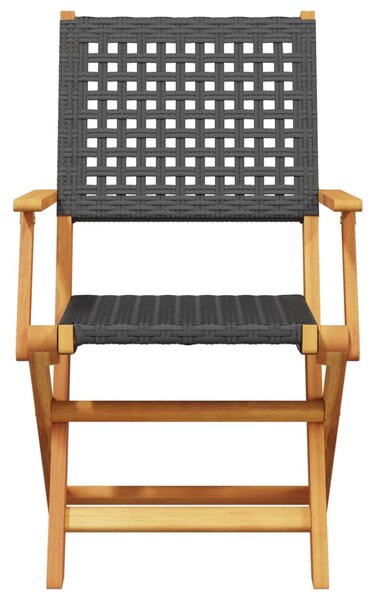 3 részes fekete polyrattan és tömör fa bisztrószett