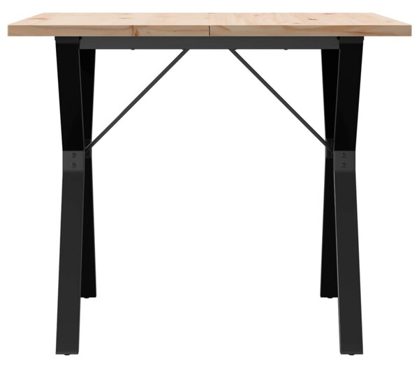 Tömör fenyőfa és acél étkezőasztal Y-vázzal 90x90x75,5 cm