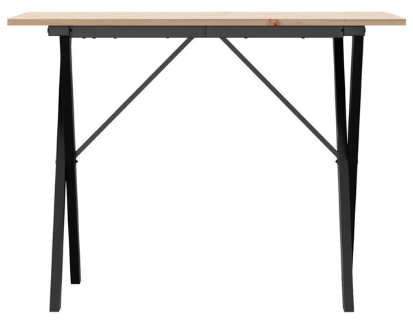 Tömör fenyőfa és acél étkezőasztal X-vázzal 100x50x75 cm