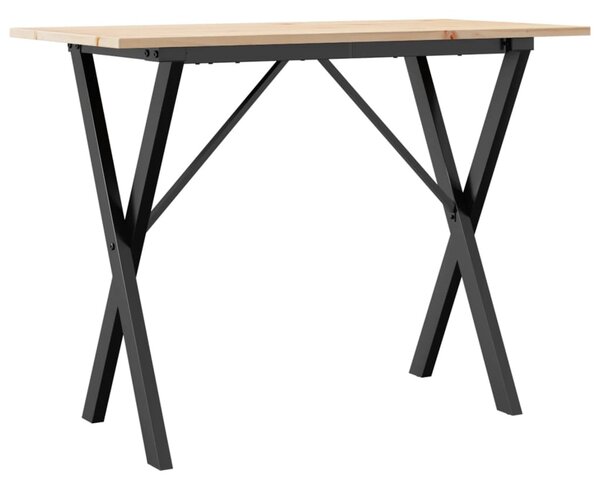Tömör fenyőfa és acél étkezőasztal X-vázzal 100x50x75 cm