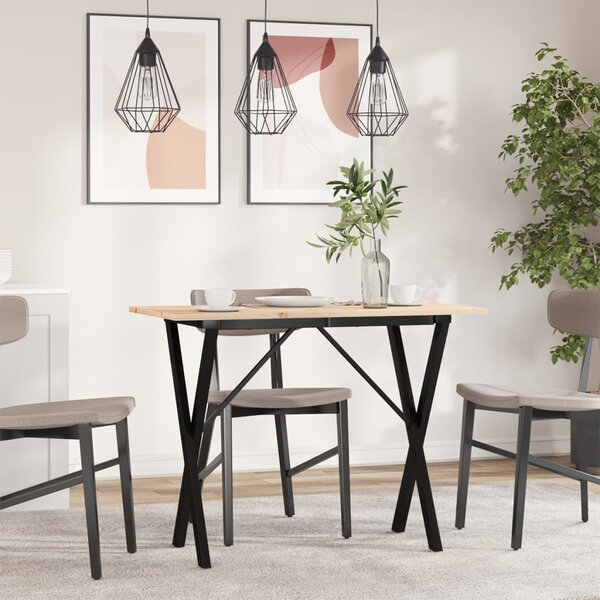 Tömör fenyőfa és acél étkezőasztal X-vázzal 100x50x75 cm