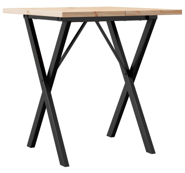 Tömör fenyőfa és acél étkezőasztal X-vázzal 70x70x75,5 cm